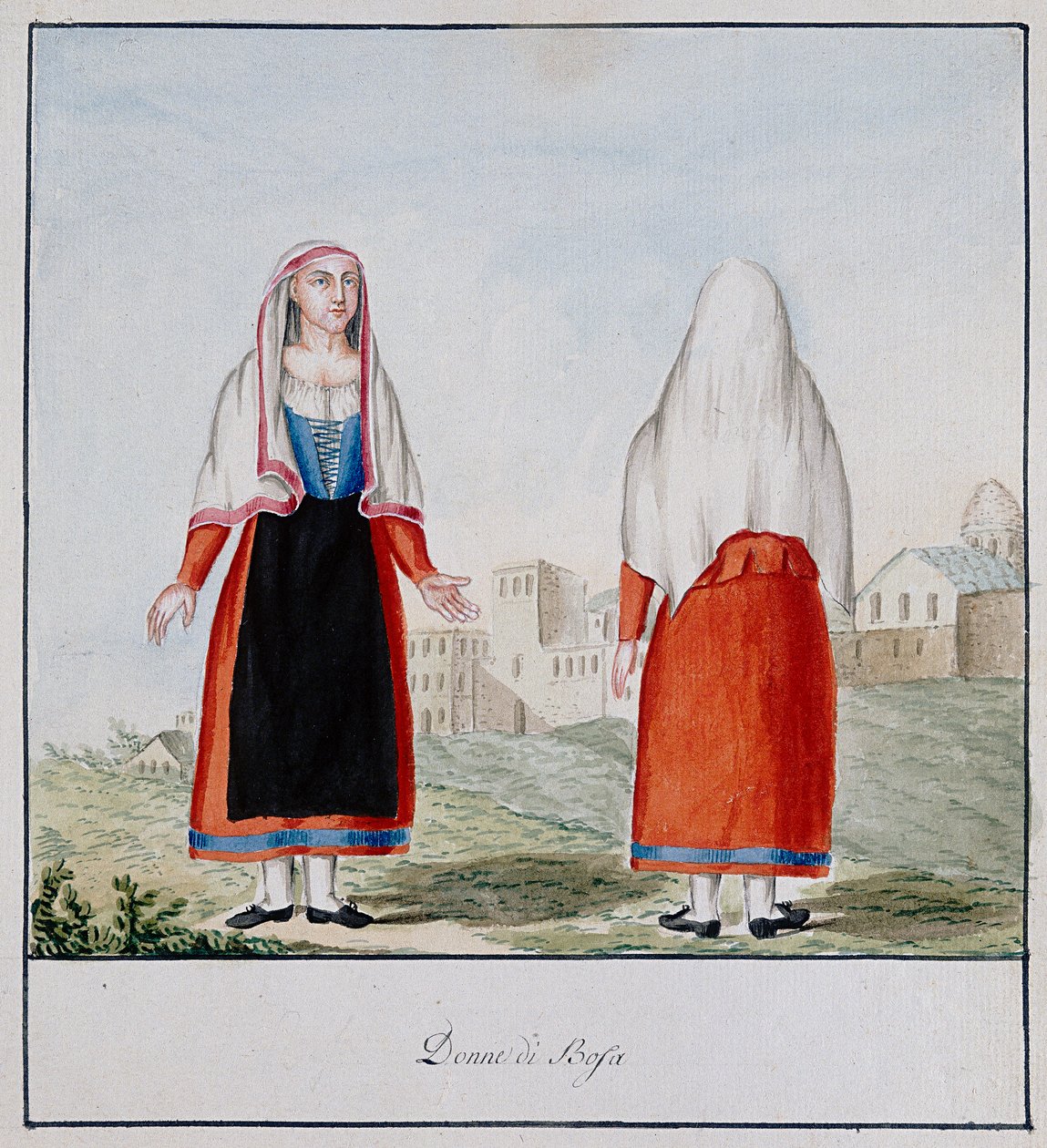 Sardiniska kostymer av Bosa, tryckta ms.258, Luzzetti Collection av Italian School