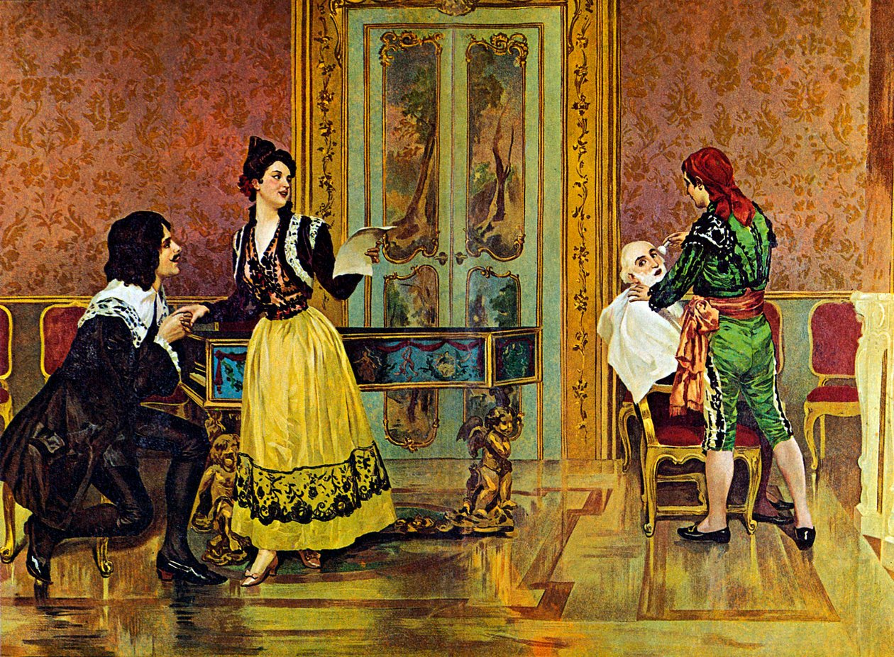 Scen från operan "Barberaren i Sevilla", av Gioachino Rossini av Italian School