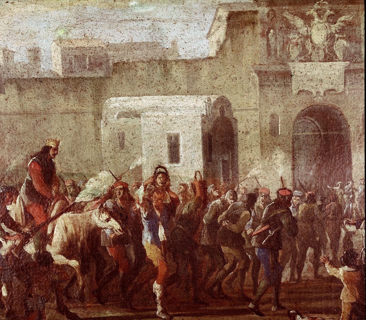 Scen för bestraffning av tjuvar vid tiden för Masaniello (Bestraffning av tjuvar vid tiden för Masaniello) Detalj av en målning runt 1640-1650 Neapel, Museo Nazionale di San Martino av Italian School