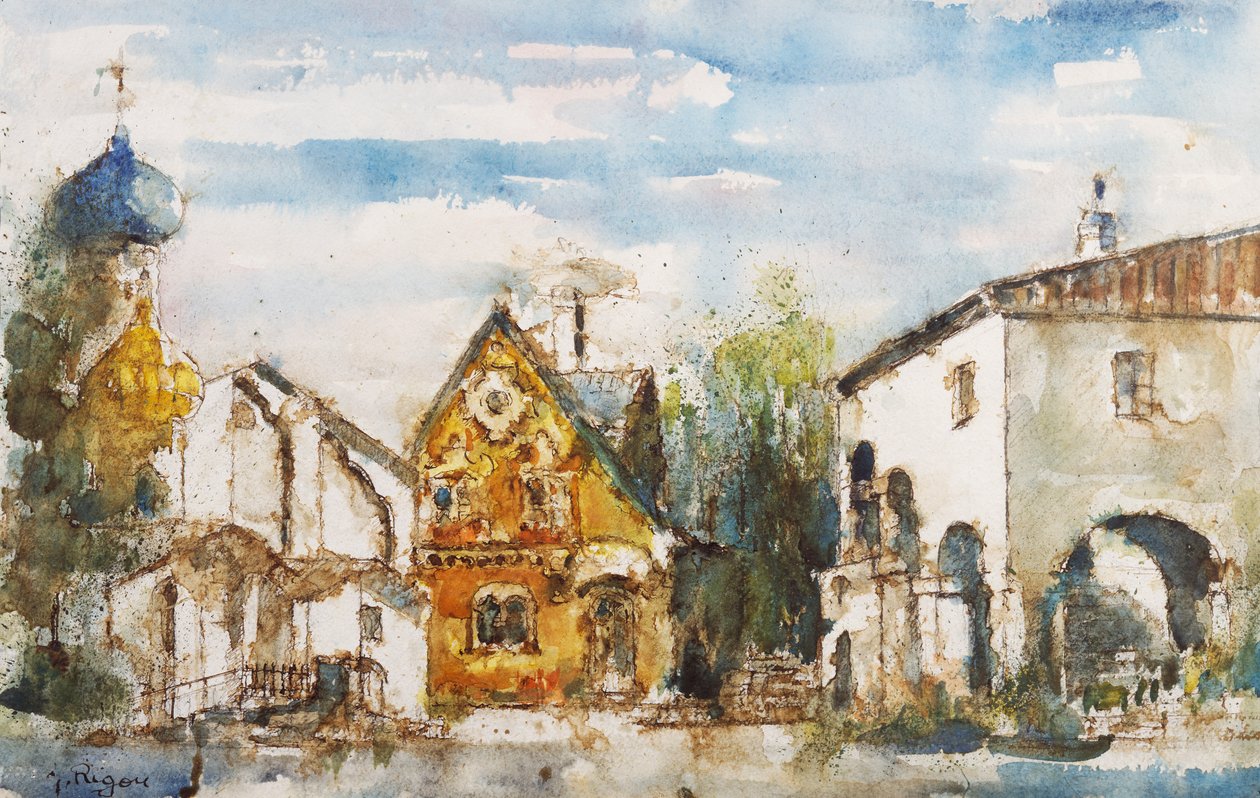 Scenografi av Rigon för opera Coppelia, av Leo Delibes (1836-1891), för La Scala Theatre, Milano Watercolor av Italian School