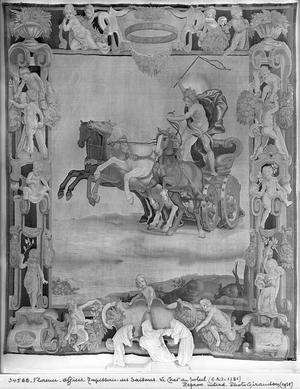 Årstiderna Tapestry, Apollo driver the Chariot of the Sun, c.1642 (ull & siden) av Italian School