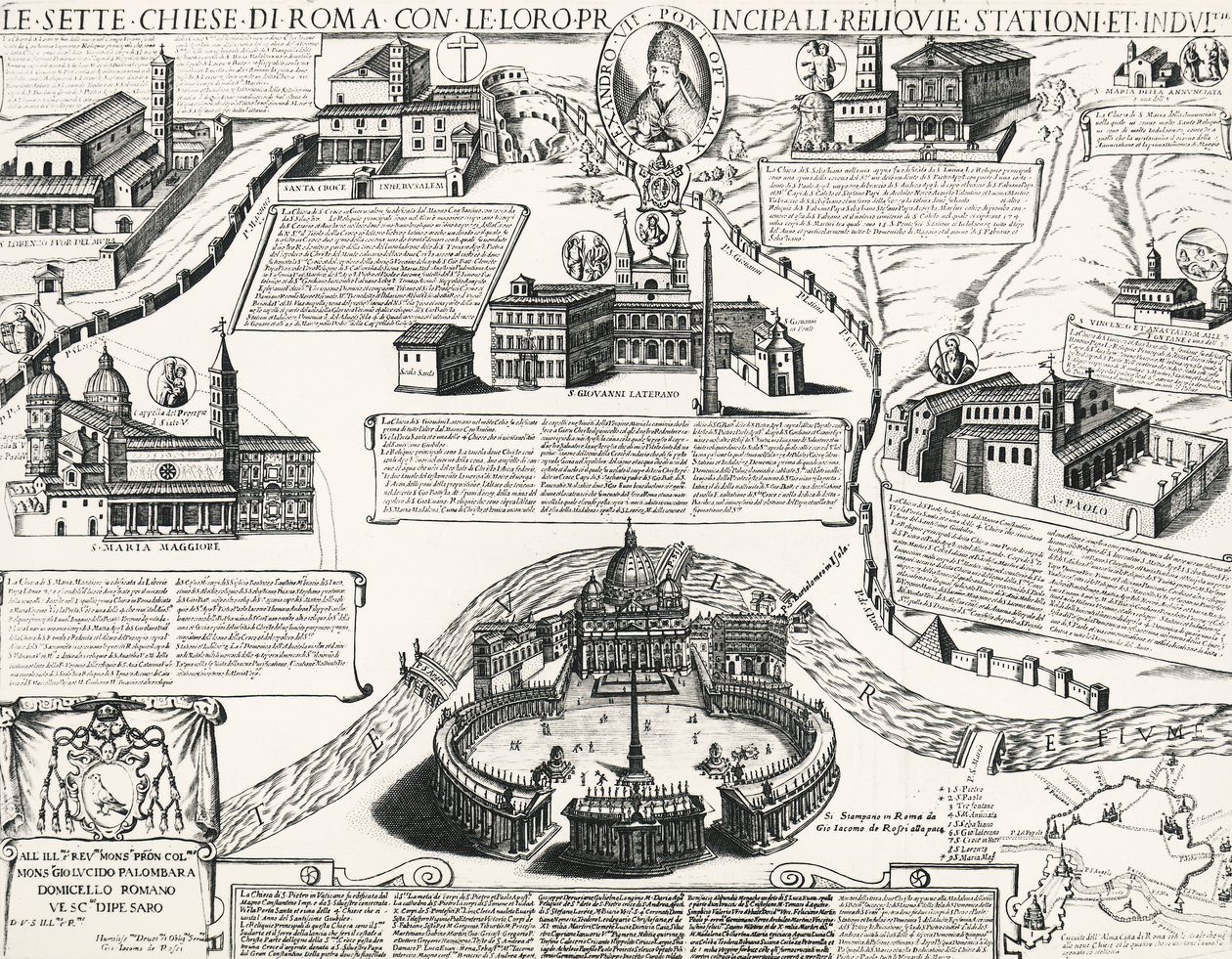 Roms sju kyrkor, med porträtt av Alexander VII (påven 1655-1667), Italien av Italian School