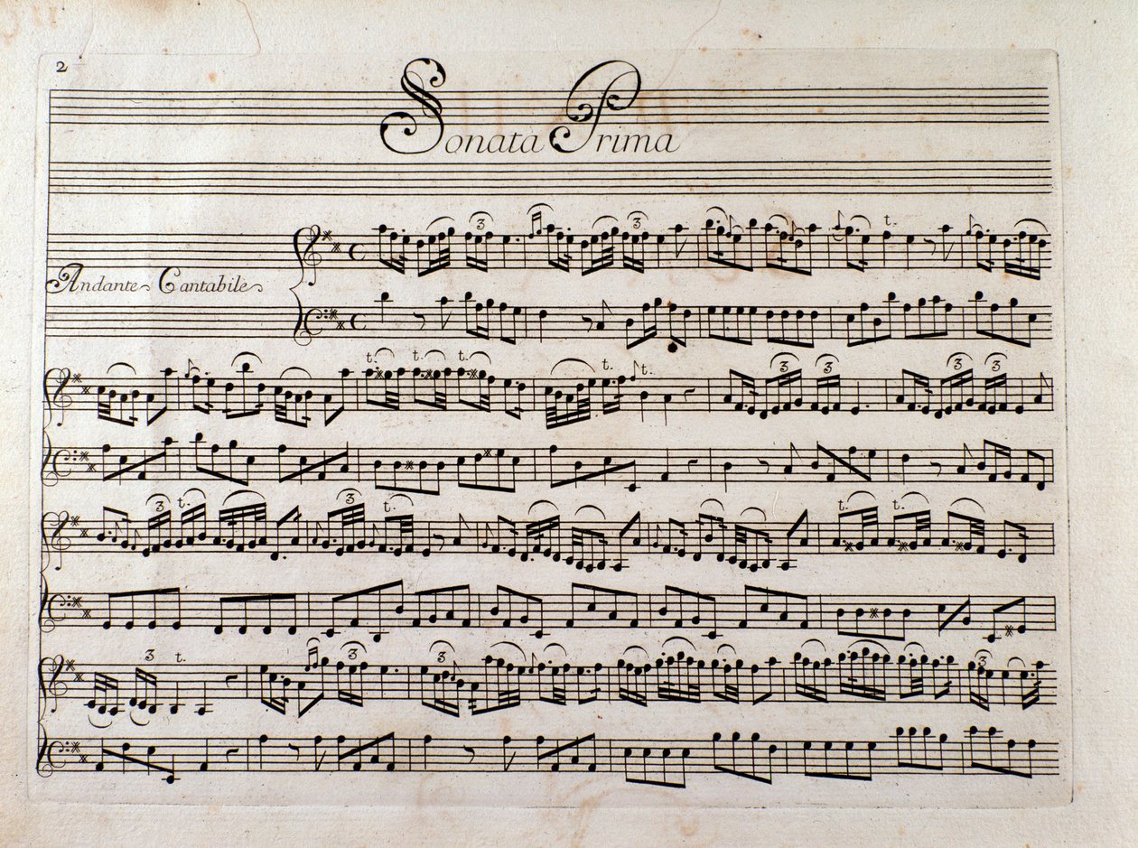 Notsida för "Sonata för violin och bas fortsätter" av Giuseppe Tartini av Italian School