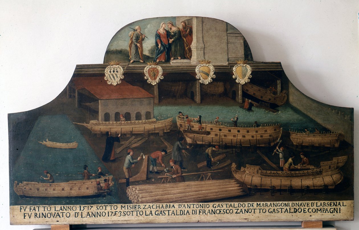 Skeppsbyggnad: båtar byggda 1517 och renoverade 1753. av Italian School