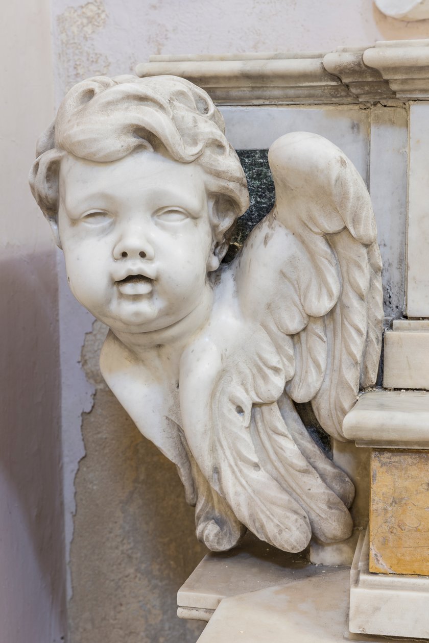Sidovägg, sidoaltare, detalj av huvudaltarängel av Italian School