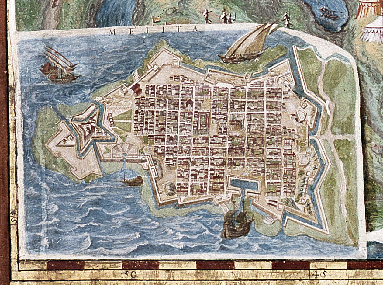 Siege of Malta, detalj från "Gallery of Geographical Maps", 1580-83 av Italian School