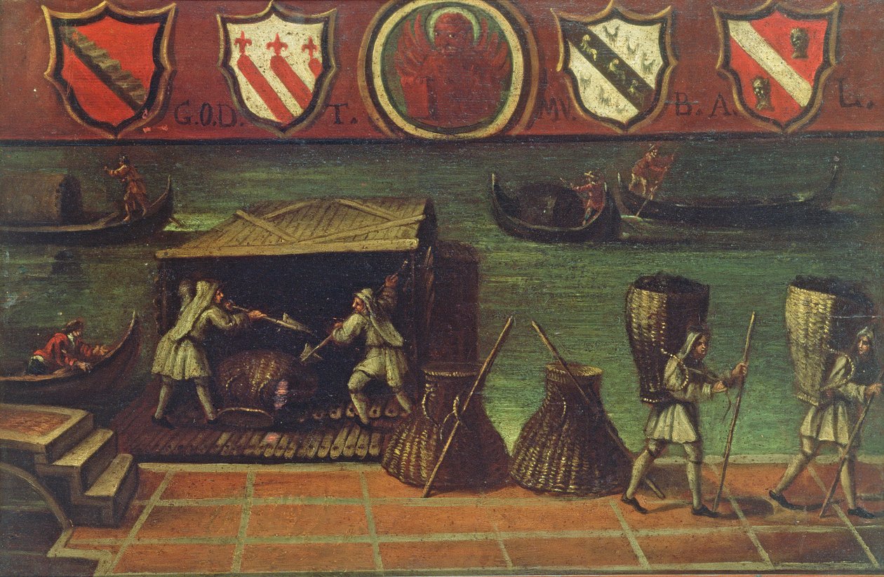 Tecken på Venetian Coal Porters Guild (panel) av Italian School