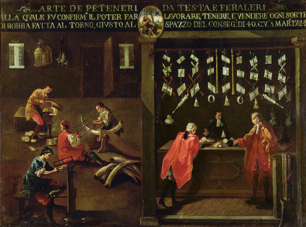 Tecken på Venetian Comb Makers Guild (panel) av Italian School