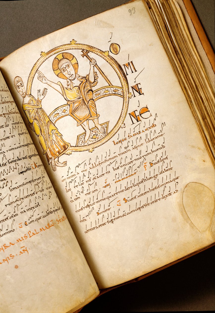 Sångsida med neumes Manuskript från Bolognesiska skolan. (MS.123-Folio 93r) 1000-talets Rom, Biblioteca Angelica av Italian School