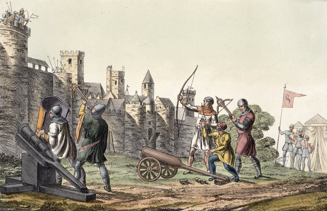 Soldiers and Artillery of the 15th Century, skylt 16 från The History of the Nations (akvatint) av Italian School
