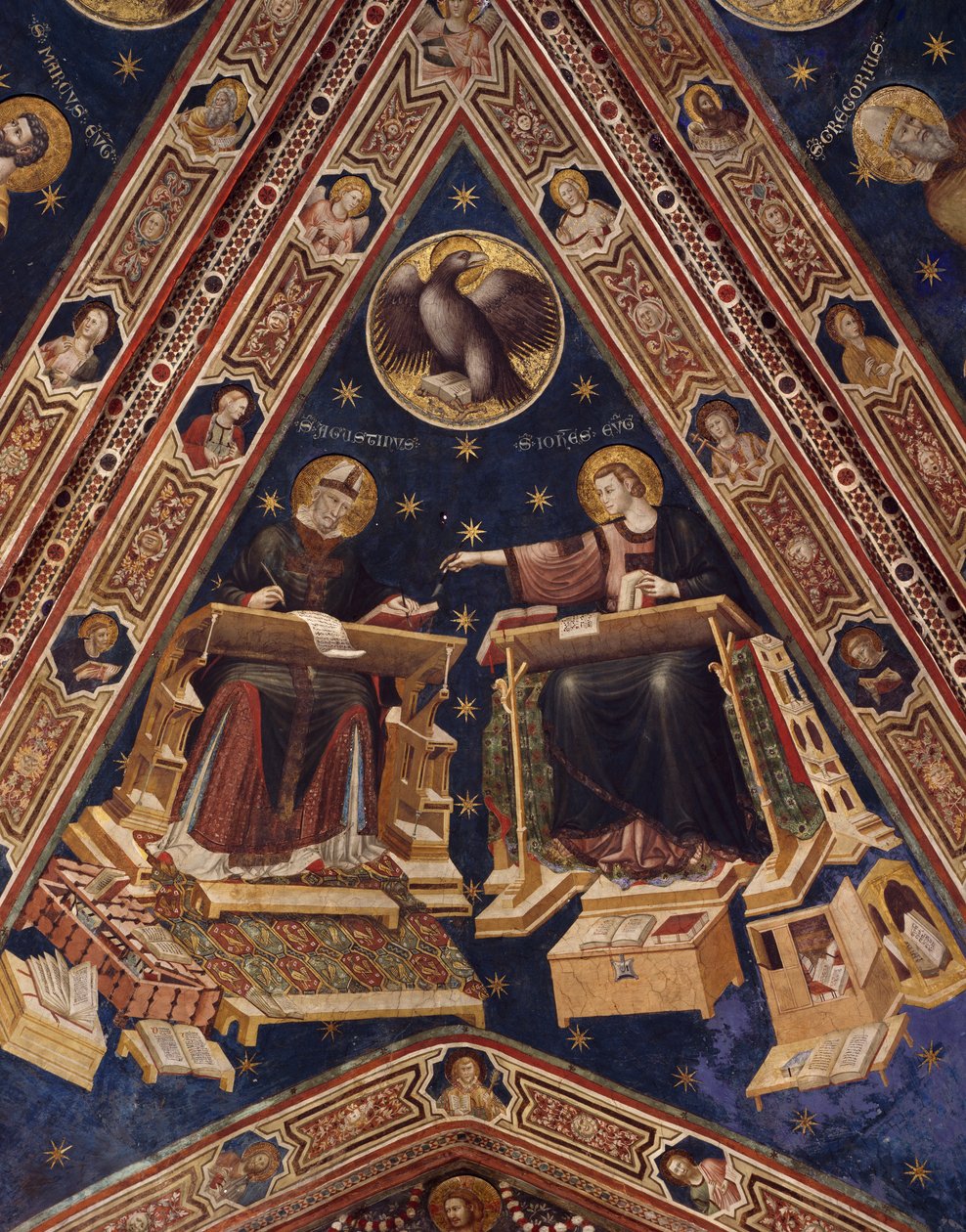 St Augustine och St John the Evangelist av Italian School