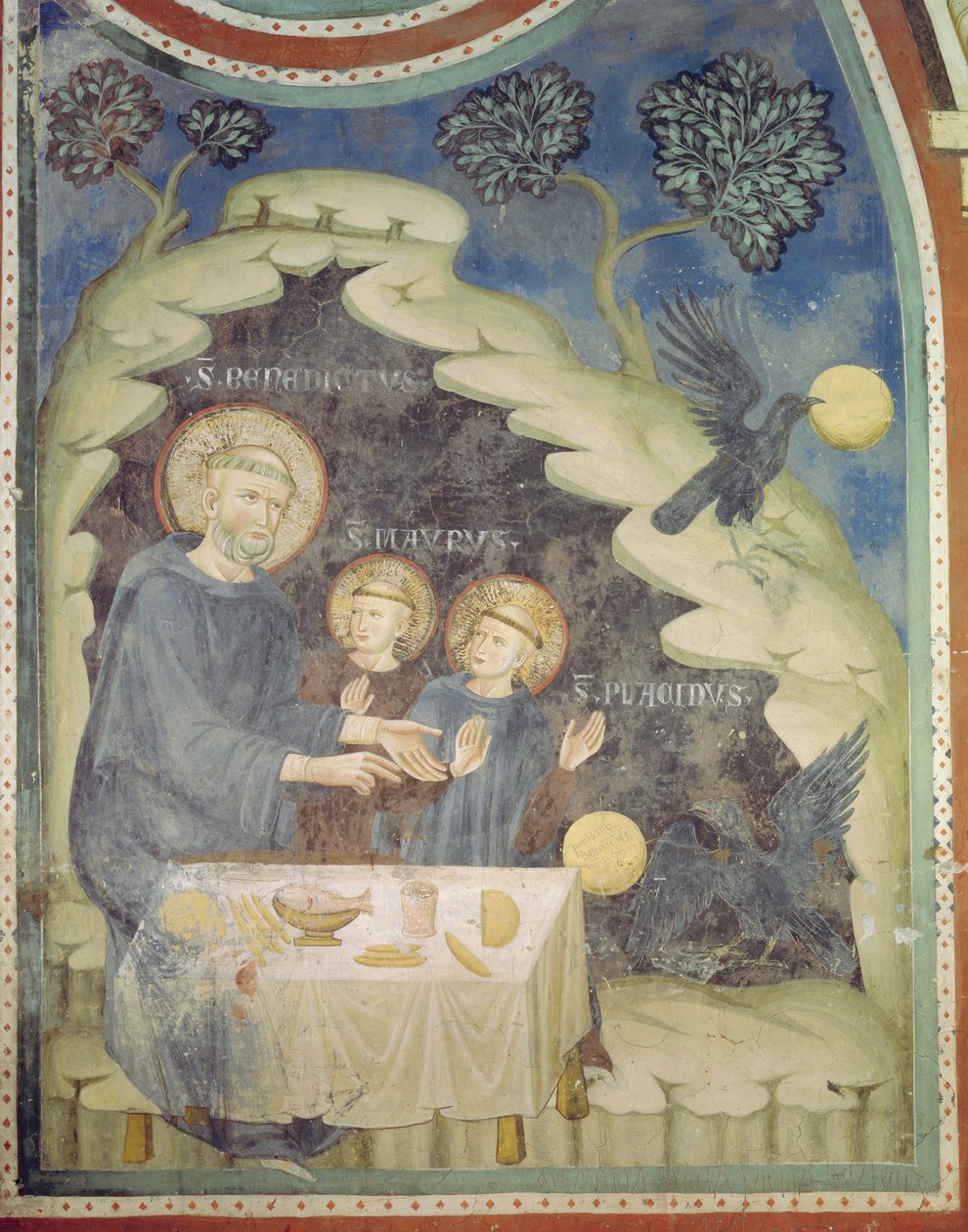 St. Benedictus beordrar en korp att ta det förgiftade brödet (fresk) av Italian School