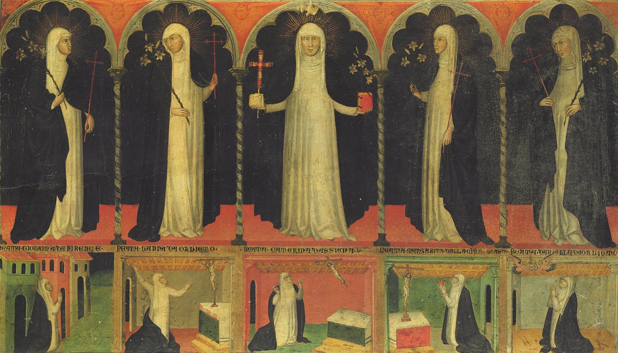 St. Catherine och fyra dominikanska heliga av Italian School