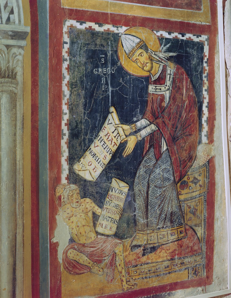St. Gregory the Great, med Job vid hans fötter, St. Gregorys Chapel, c.1224 av Italian School
