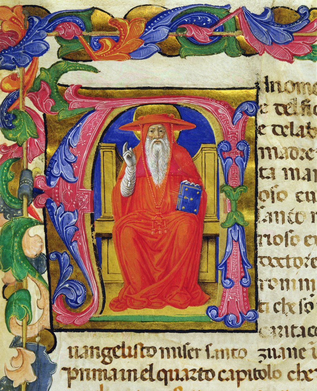 St. Jerome, från en Mariegola från lekmannagillet St. Jeroma, ca 1400 (bläck & bladguld på veläng) av Italian School