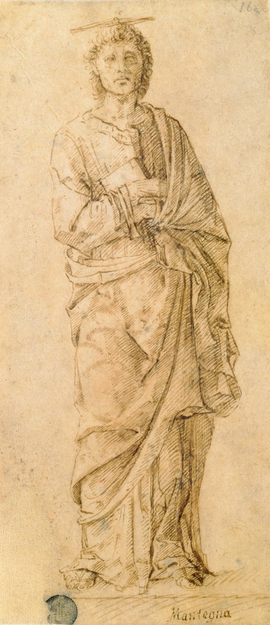 St. Johannes evangelisten, tillskriven antingen Giovanni Bellini (ca 1430-1516) eller Andrea Mantegna (1430-1516) (penna och bläck på papper) av Italian School