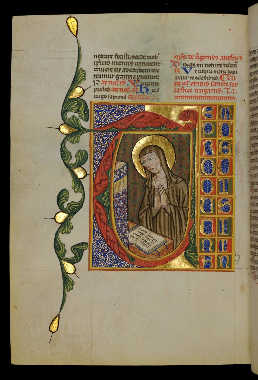 St Scholastica med öppen bok av Italian School