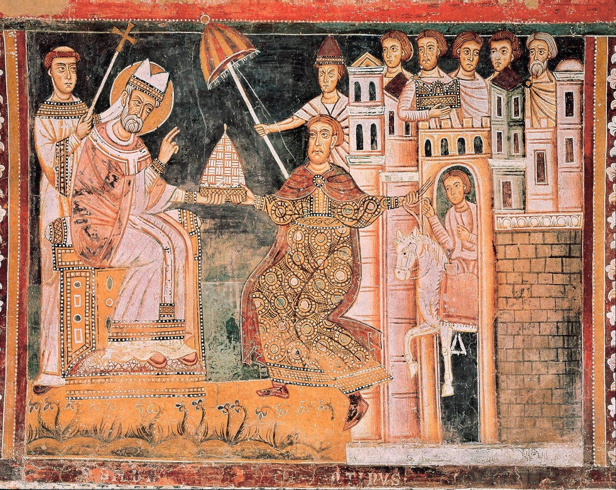 St Sylvester tar emot tiara, detalj av Italian School