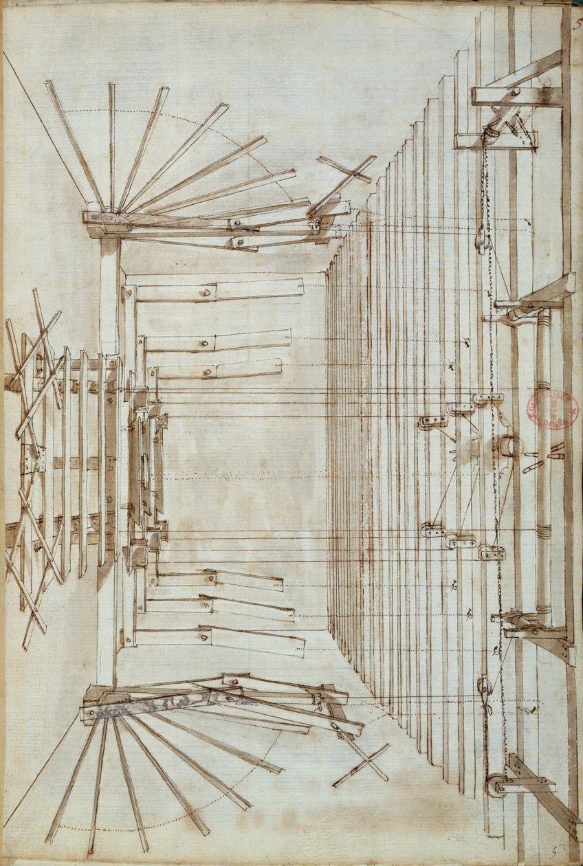 Scenmaskineri för operorna på San Salvatore-teatern i Venedig, 1675 (penna- och bläcktvätt på papper) av Italian School