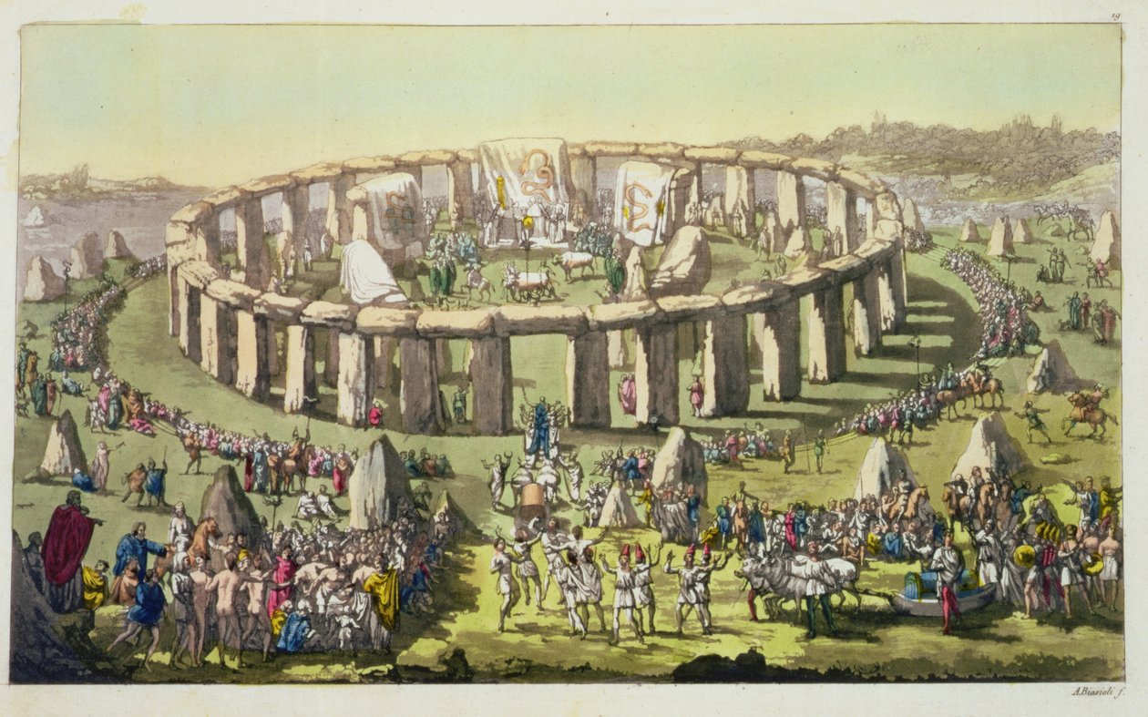 Stonehenge, eller ett cirkulärt tempel för druiderna, skylt 19 från The History of the Nations (akvatint) av Italian School