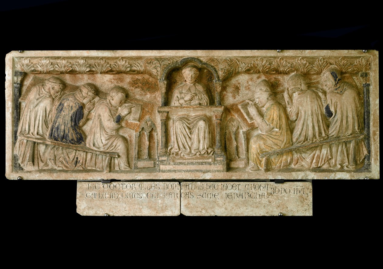 Studenter som följer Bonifacio Galluzzis kurs (Grave slab, cirka 1346) av Italian School