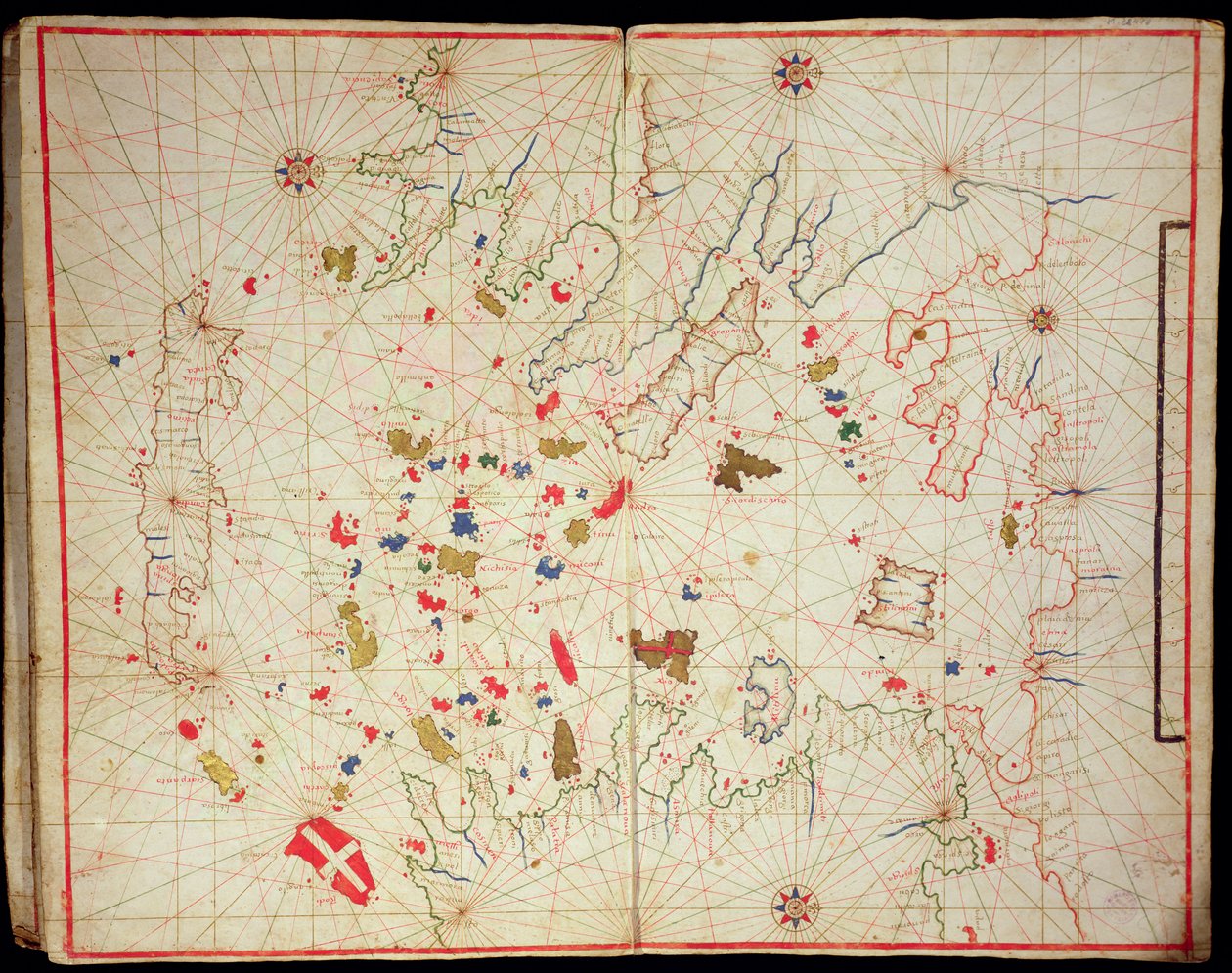 Egeiska havet, från en nautisk atlas, 1646 (bläck på veläng) (se även 330940) av Italian School