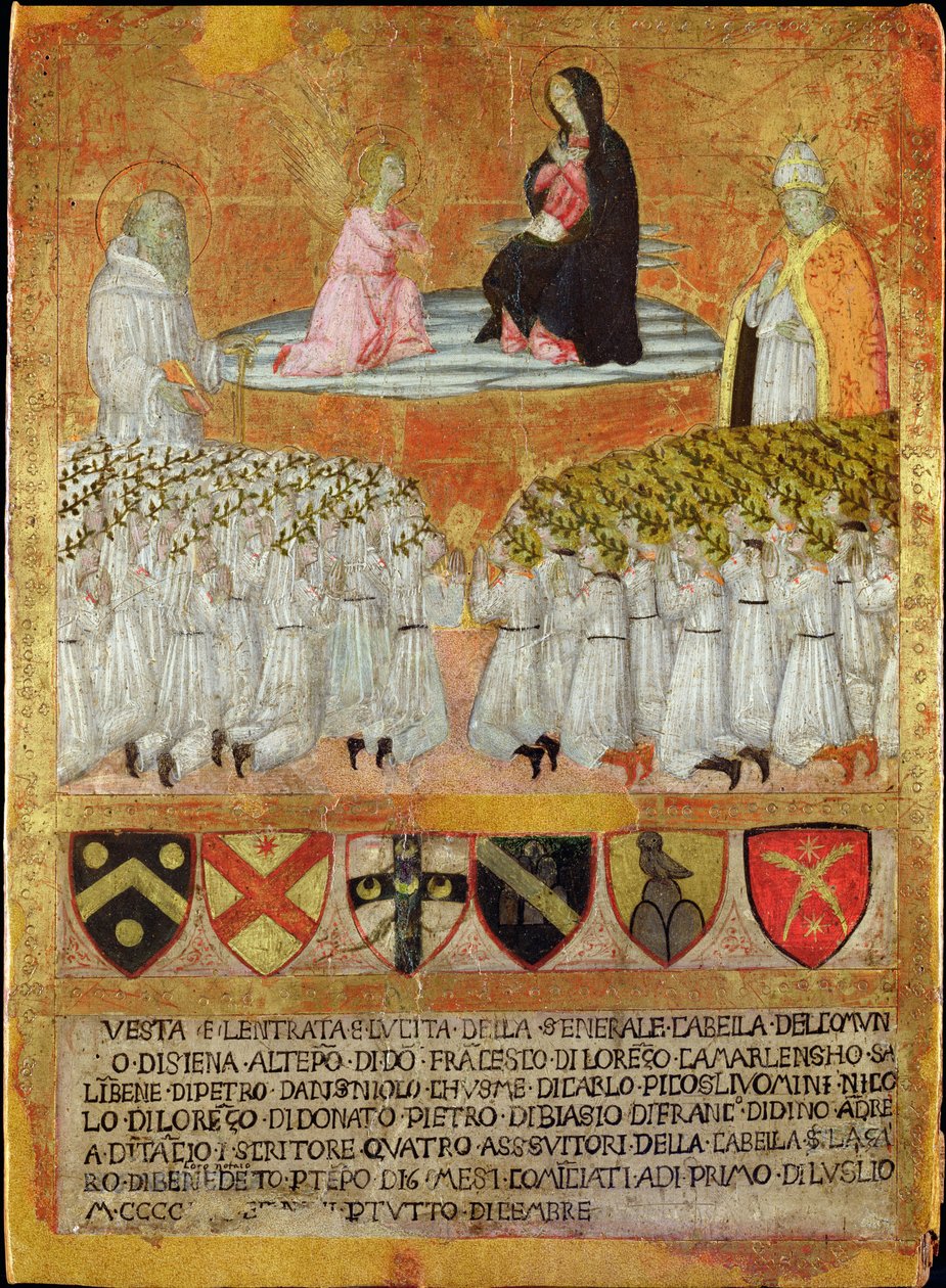 Bebådelsen med St. Bernard av Clairvaux och påven Calixtus III (1378-1458) 1456 (olja på panel) av Italian School