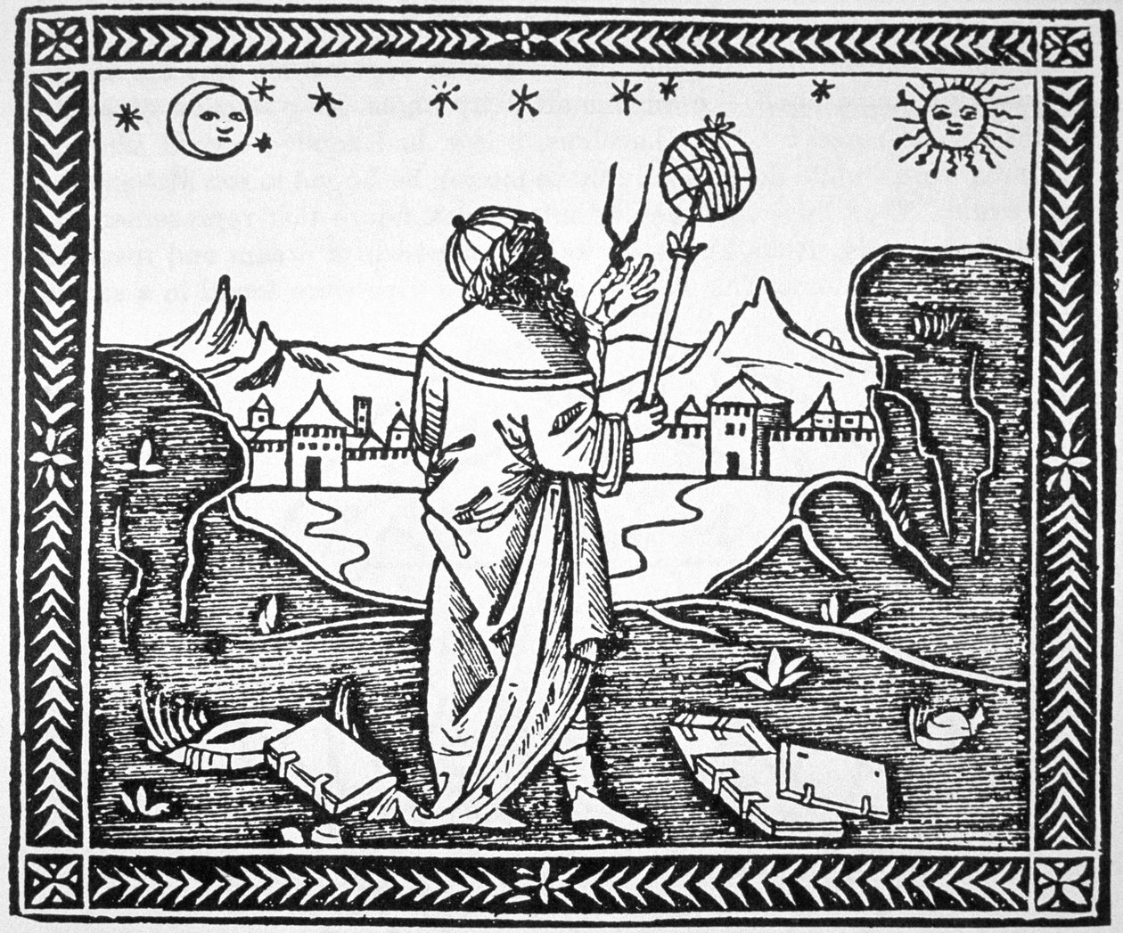 Astrologen Albumasar (787-885) kopia av en illustration från hans Introductorium in Astronomiam, Venedig 1506, använd i en historia om magi, publicerad i slutet av 1800-talet av Italian School