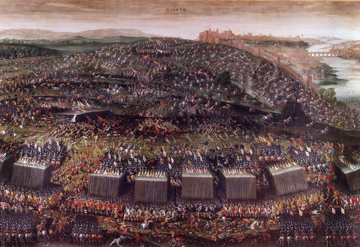 Slaget vid Vita berget under trettioåriga kriget (Tyskland 1620), som motsatte sig Böhmen som leddes av Fredrik V till det heliga förbundet. Oljefärg. Rom, kyrkan St. Mary of Victory. av Italian School