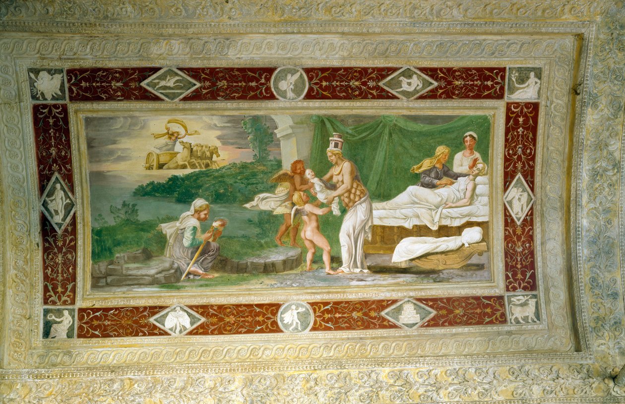 Memnons födelse, takmålning i loggian i Appartamento della Grotto (Hemliga trädgården) 1534 av Italian School