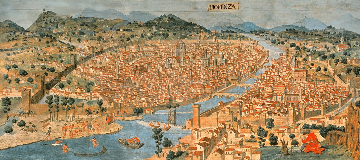 "Carta della Catena" som visar ett panorama över Florens av Italian School