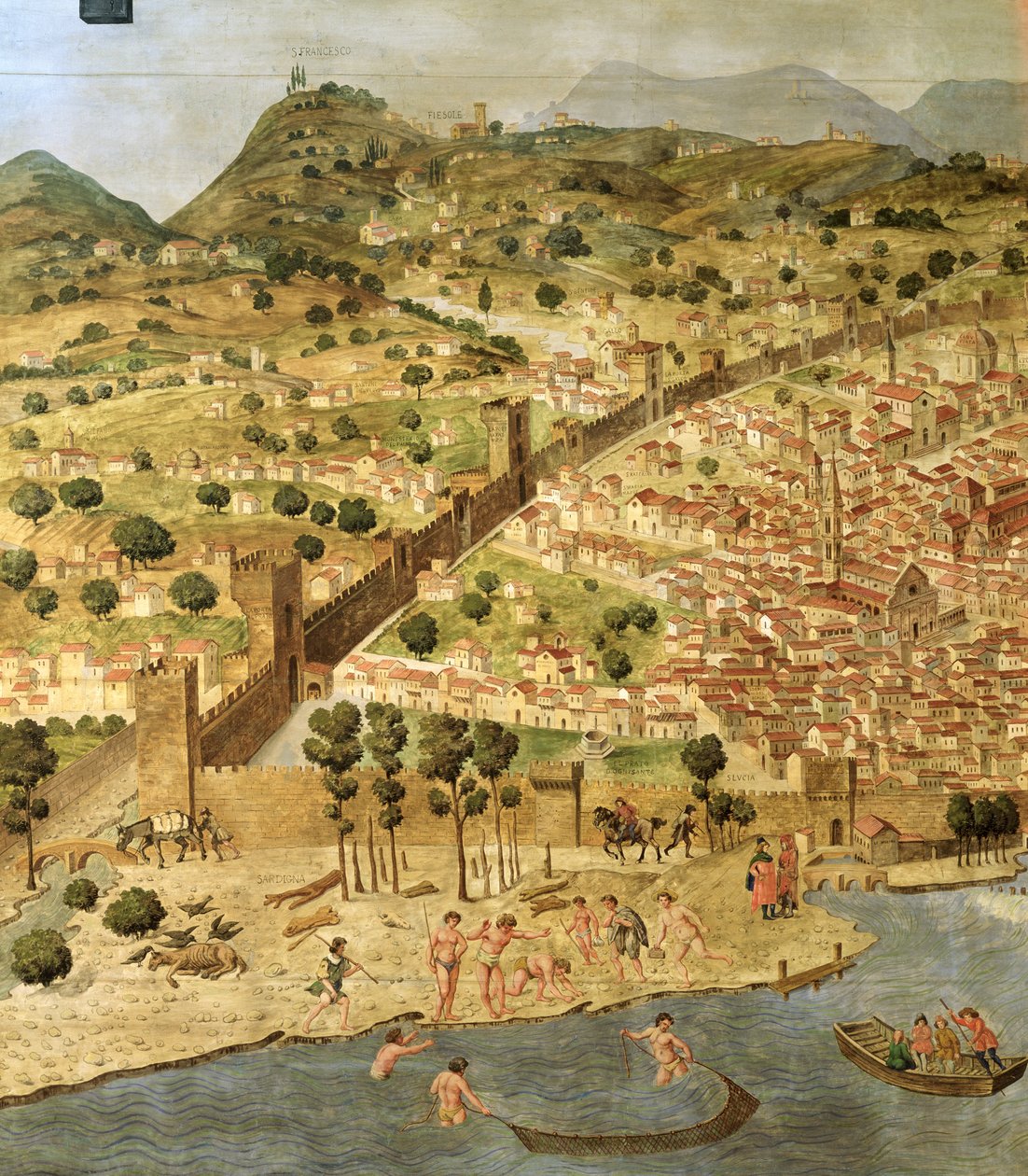 "Carta della Catena" som visar ett panorama över Florens av Italian School
