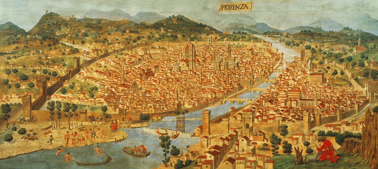 "Carta della Catena" som visar ett panorama över Florens av Italian School