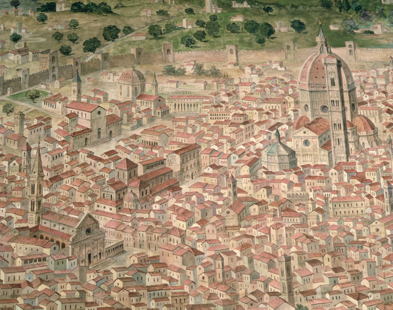 "Carta della Catena" som visar ett panorama över Florens av Italian School