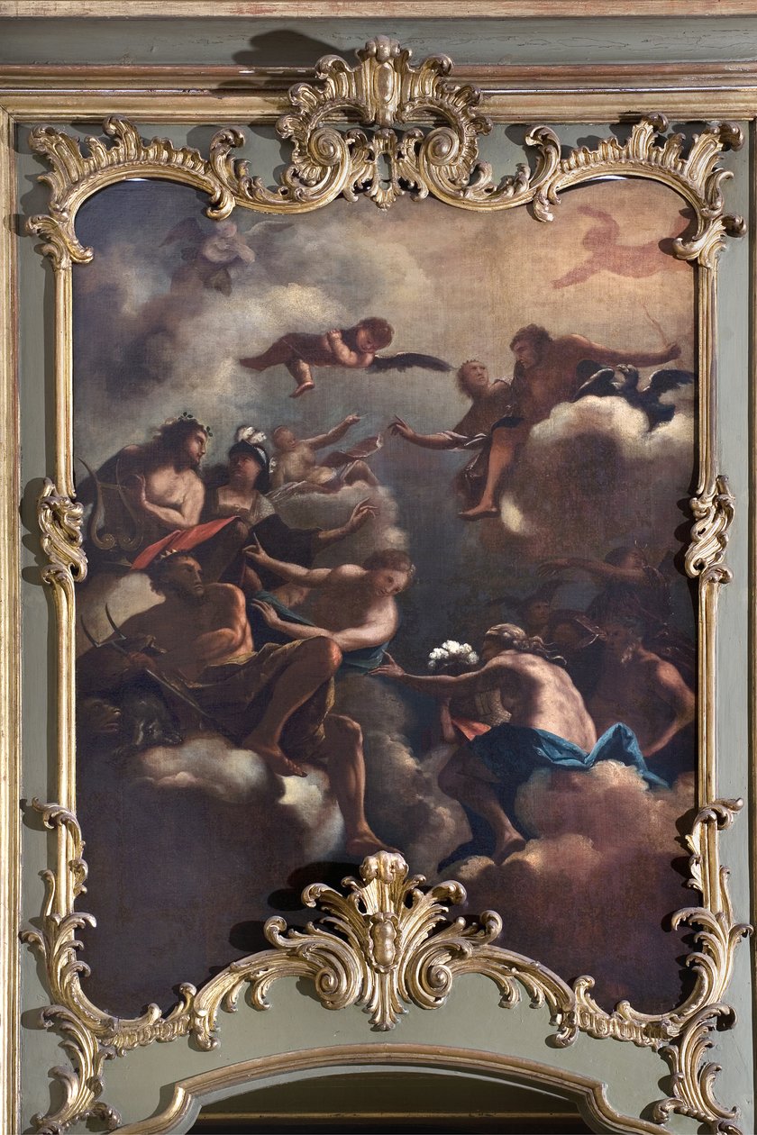 The Council of the Gods: Zeus på Olympen omger gudomliga. Målning av den italienska skolan (1700-talet) av Italian School