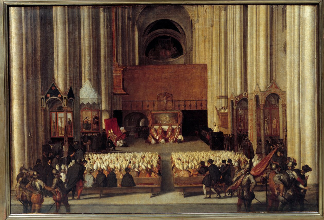 Ekumeniska rådet i Trent. Konciliet i Trent är det 19:e ekumeniska rådet som erkänns av den romersk-katolska kyrkan. Han tillkallades av påven Paulus III 1542, som svar på förfrågningar från Martin Luther inom ramen för den protestantiska reformen. av Italian School