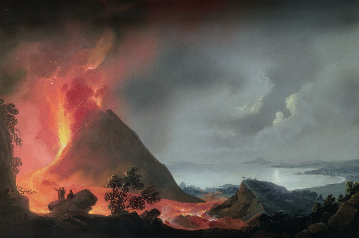 Vesuvius utbrott 1810 av Italian School