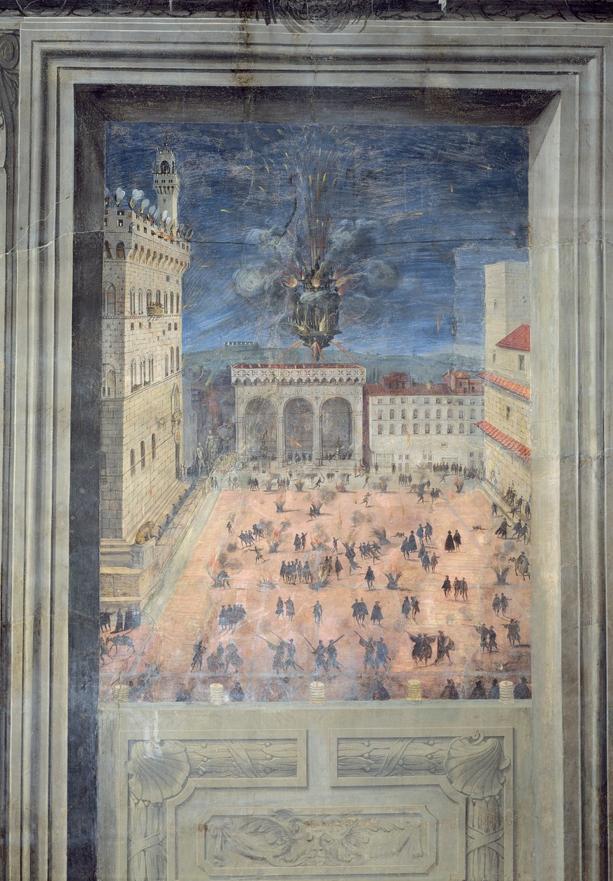 Fyrverkerierna på Piazza della Signoria, ca 1560 av Italian School