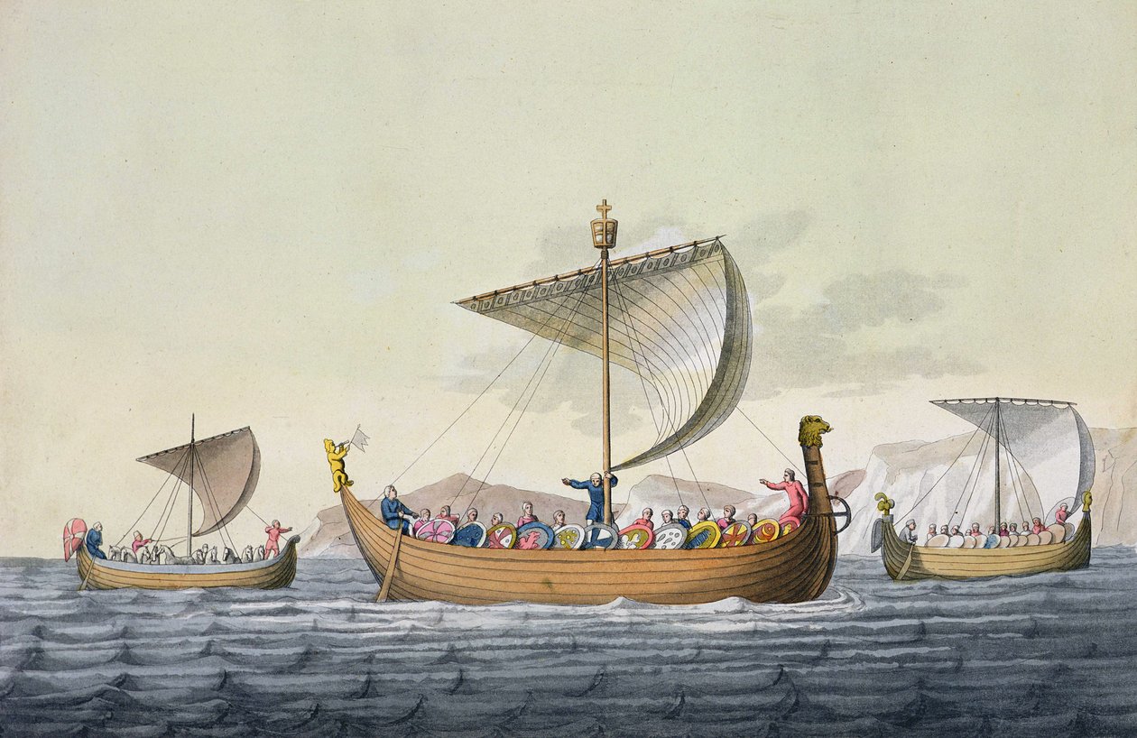 The Fleet of William the Conqueror, skylt 8 från The History of the Nations (akvatint) av Italian School