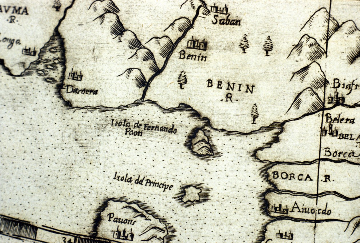 Beninbukten (tidigare Dahomey), en del av Guineabukten, baserad på en karta över Urbano Monte av Italian School