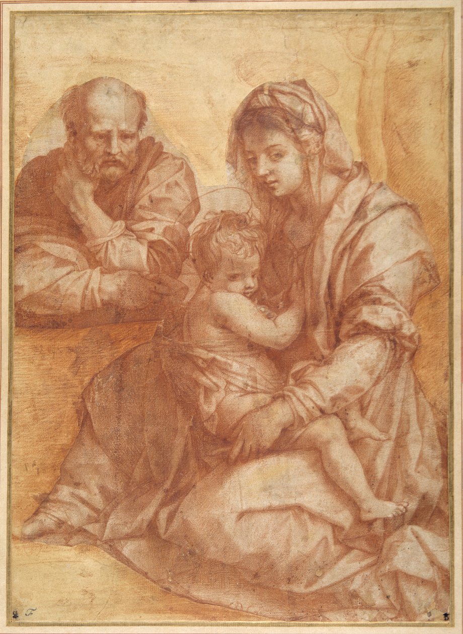 Den heliga familjen vilar, efter Andrea del Sarto (röd krita på vitt papper) av Italian School