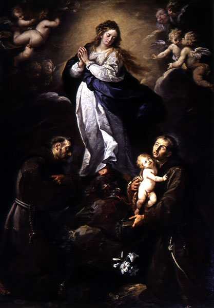 The Immaculate Conception, flankerad av SS Francis och Anthony (olja på duk) av Italian School