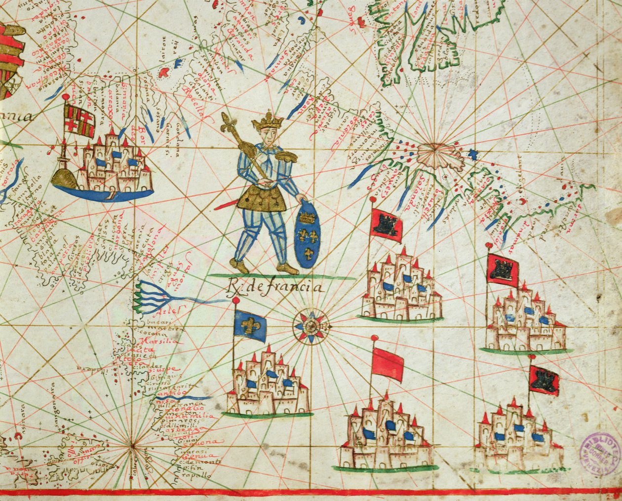Konungariket Frankrike, från en nautisk atlas, 1646 (bläck på veläng) av Italian School