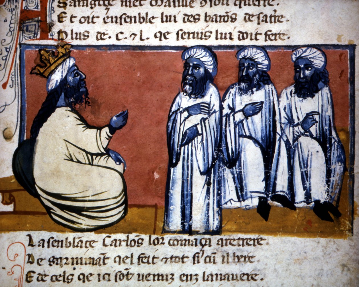 Den siste arabiske kungen av Granada, illustration från "L"Entrée d"Espagne", ca 1320 av Italian School