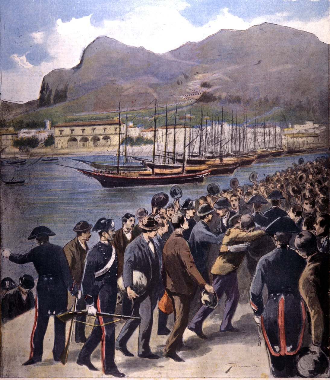 Maffian återvände till Palermo under eskort av Carabinieri efter amnestin 1895. av Italian School