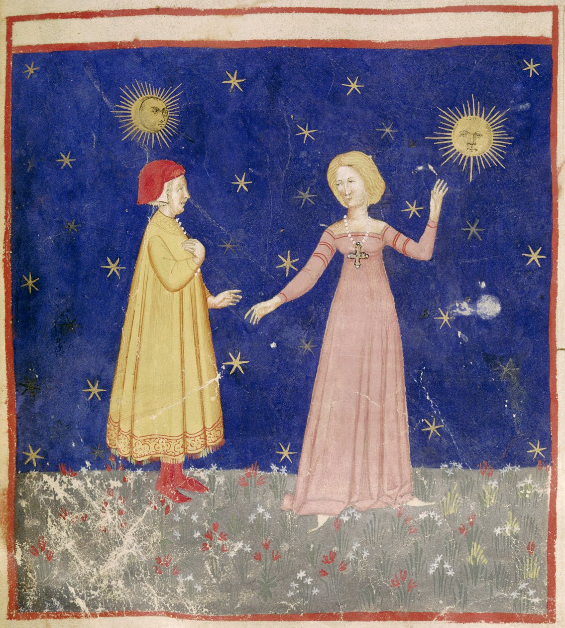 Mötet mellan Dante (1265-1321) och Beatrice av Italian School