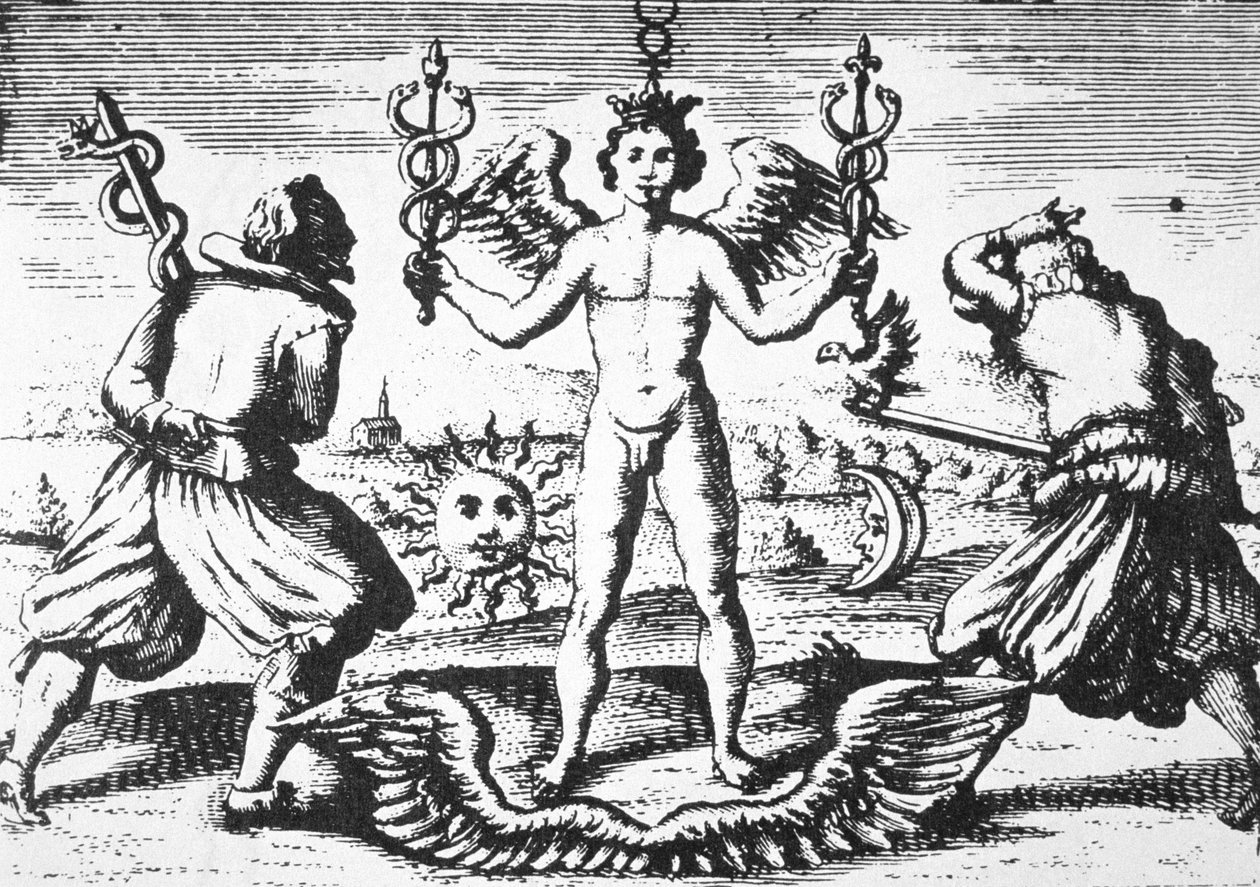 Filosofernas kvicksilver, från Della Tramutatione Metallica av Giovanni Battista Nazari (1589) illustrerad i en magisk historia publicerad i slutet av 1800-talet av Italian School