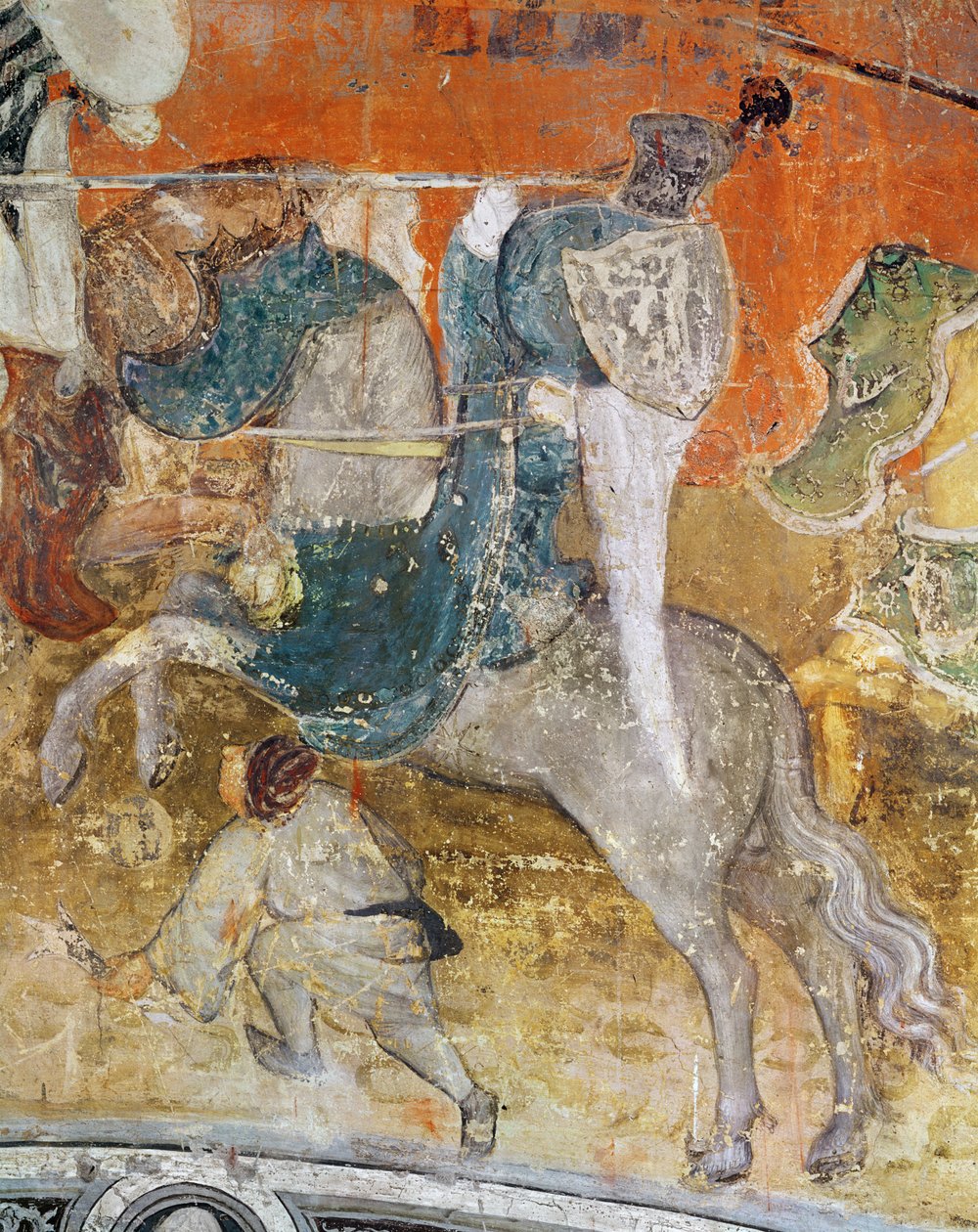 Februari månad, detalj av en riddare vid en turnering, ca 1400 (fresk) av Italian School