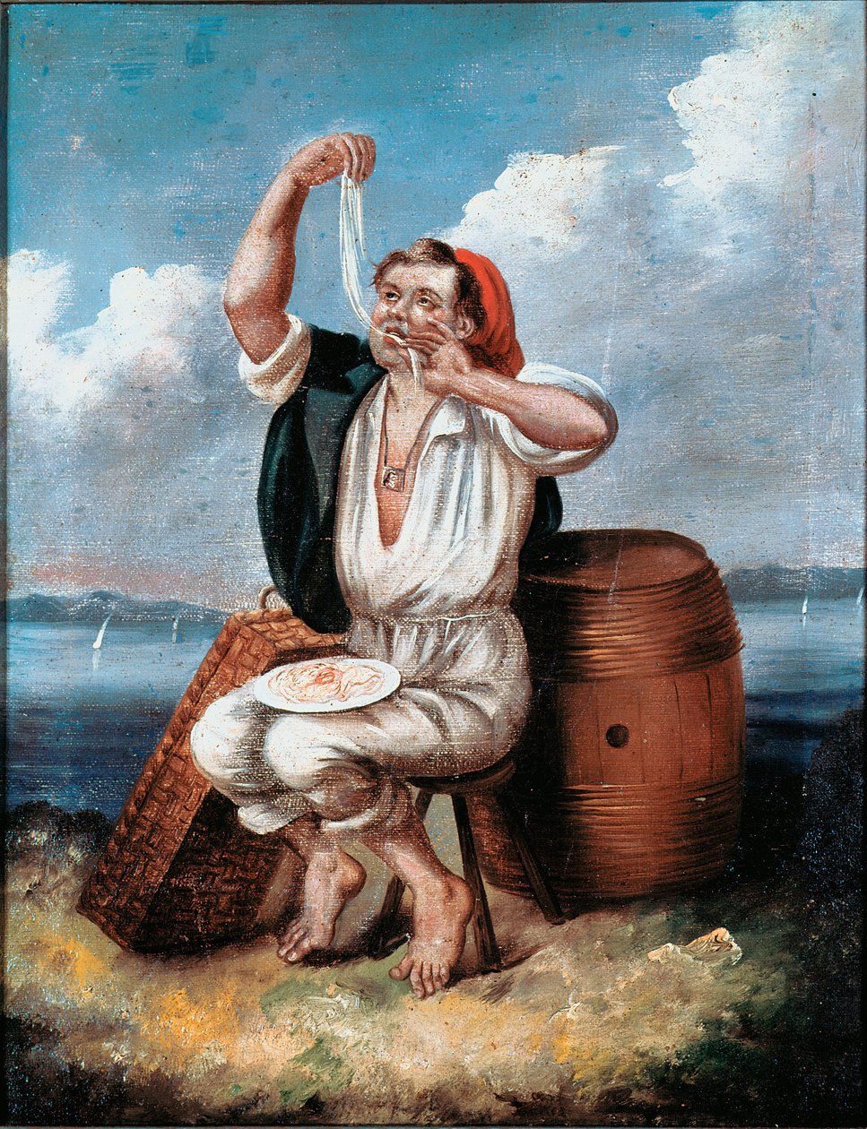 Pastaätaren Anonym målning från 1800-talet. Roms nationalmuseum för pasta, Agnesi Foundation av Italian School