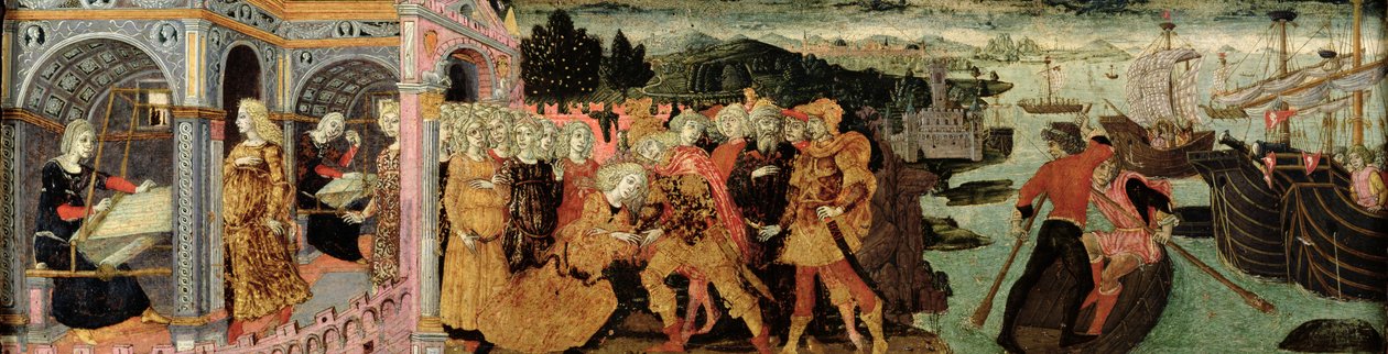 The Return of Ulysses, cassonepanel, Sienese (olja på panel) av Italian School
